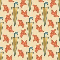 Umbrellas and maple leaves seamless pattern vector