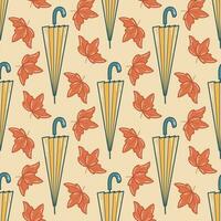 Umbrellas and maple leaves seamless pattern vector