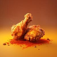 3D style design of fried chicken in yellow background photo