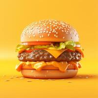 3D design of burger in yellow background photo