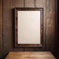 Real photo of blank wood frame hung on the walls
