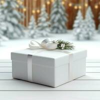 AI generative Blank gift box in white color on the table, perfect to create mockup preview photo