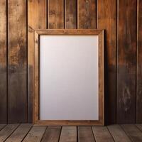 Real photo of blank wood frame hung on the walls
