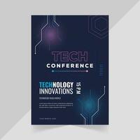 Tech Conference Technology Innovations Flyer Design Template in Black Background vector