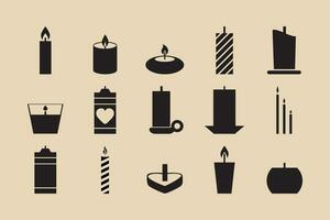 Set of candles silhouettes of various shapes vector