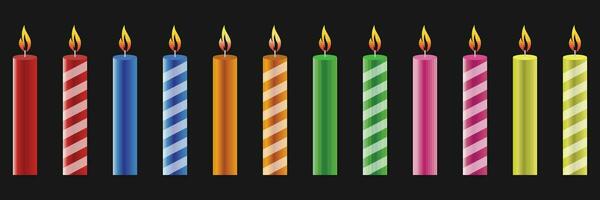 Vector set of striped candles of various colors