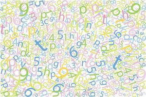 Vector background with letters and numbers pattern for textile or other use, in modern colors