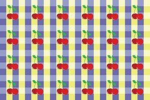 Vector checkered tablecloth with cherries illustration