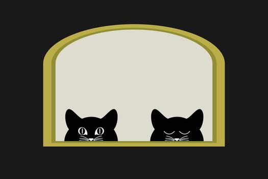 Vector background with cat silhouettes, one with eyes open and the other with eyes closed