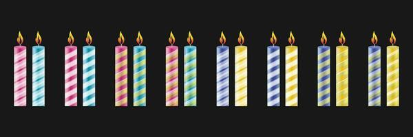 Vector set of striped candles of various colors