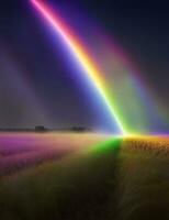 a streak of rainbow light in a corn field at night illustration photo