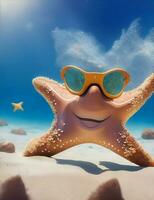 smiling starfish wearing diving goggles illustration photo