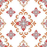 Floral Cross Stitch Embroidery on white background.geometric ethnic oriental seamless pattern traditional.Aztec style abstract vector illustration.design for texture,fabric,clothing,wrapping,sarong.