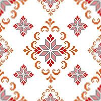 Floral Cross Stitch Embroidery on white background.geometric ethnic oriental seamless pattern traditional.Aztec style abstract vector illustration.design for texture,fabric,clothing,wrapping,sarong.