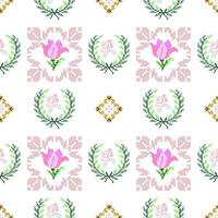 Floral Cross Stitch Embroidery on white background.geometric ethnic oriental seamless pattern traditional.Aztec style abstract vector illustration.design for texture,fabric,clothing,wrapping,sarong.