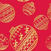 Gold christmas decor seamless pattern. Use for background, wrapping paper, covers, fabrics, postcards, stationery. Bright Scandinavian decor on a red background. Vector. vector