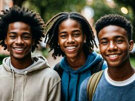 foto de grupo negro Adolescente fresco estudiante a universidad, generativo ai