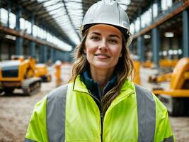 foto de mujer como un construcción trabajador con casco, generativo ai