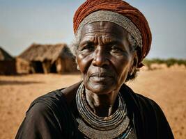 photo of african old people tribal warriors with armor, generative AI