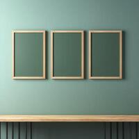 Real photo of blank wood frame hung on the walls