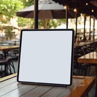 High quality photo of big tablet with blank screen on the table, perfect to create mockup preview