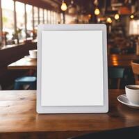 High quality photo of big tablet with blank screen on the table, perfect to create mockup preview