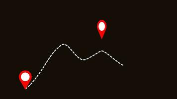 GPS Location Pointer animation alpha channel. GPS Map navigator mark geolocation and direction path route Place position marker travel distance, Address location pointer. Map pin location GPS Tracking video