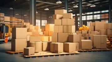 Cardboard box package on warehouse, Industry delivery transport service, Ai Generative. photo