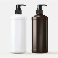Brown cleansing shampoo bottle on white background, Ai Generative. photo