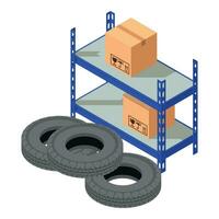 Storage concept icon isometric vector. Warehouse rack with tire and parcel box vector