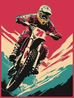 Retro style dirt bike vector illustration with bold lines and colors