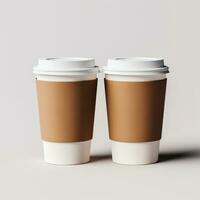 Cardboard coffee cup on white background, paper mugs for takeaway, mockup packaging, by AI Generative. photo