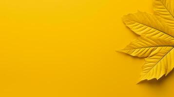 Top view of leaf on yellow background, summer concept. Generative ai. photo