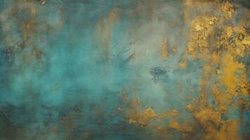 Old cement floor texture background,Turquoise and golden color, by AI Generative. photo