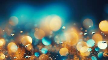 Bokeh background and golden light mist, blue with turquoise wallpaper, by AI Generative. photo