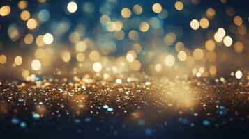 Bokeh background and golden light mist, blue with turquoise wallpaper, by AI Generative. photo