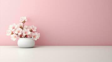 Pink background display cosmetic product on background. by AI Generative. photo