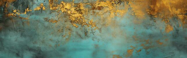 Old cement floor texture background,Turquoise and golden color, by AI Generative. photo
