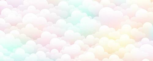 Cloudy sky backcground. Cartoon vector pastel pattern. Abstract rainbow backdrop of fantasy nature.