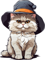 Cute Persian Cat with Halloween Hat Illustration AI Generative png