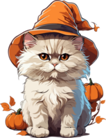 Cute Persian Cat with Halloween Hat Cartoon AI Generative png