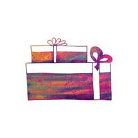 Colorful hand drawn silhouette of groups of gift boxes painted with a watercolor effect. Isolated on white background. vector