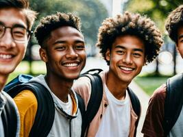 photo of group teenage freshy student at university, generative AI