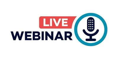 Live Webinar Button, icon. Vector design illustration of e-learning course with microphone icon