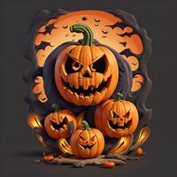 Halloween background pumpkin scary T shirt design, ai generated photo