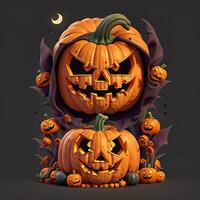 Halloween background pumpkin scary T shirt design, ai generated photo