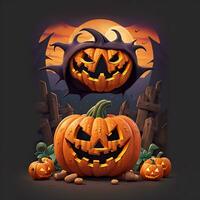 Halloween background pumpkin scary T shirt design, ai generated photo