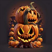 Halloween background pumpkin scary T shirt design, ai generated photo