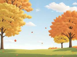 paisaje de un hermosa otoño parque. hermosa otoño árboles, que cae vistoso hojas, nubes y el cielo. vector algodón ilustración, ai generado foto