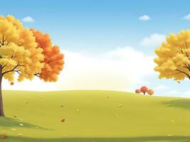 paisaje de un hermosa otoño parque. hermosa otoño árboles, que cae vistoso hojas, nubes y el cielo. vector algodón ilustración, ai generado foto